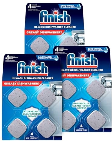 Finish Dishwasher Cleaner Tablets, Deep Cleans Hidden Grease & Grime, Fights Odors, No Extra Wash Cycle, Helps Maintain Dishwasher, 12 Month Supply, 12 Count