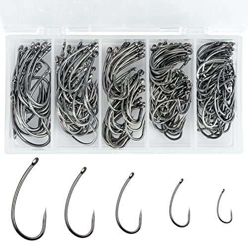 200pcs Carp Fishing Hooks Kit Curve Shank Barbed Barbless Carp Hooks Crank Carp Leader Rigs Boilie Bait Feeder Hooks Bait Rigs Coarse Carp Fishing Accessoires (Barbless Set)