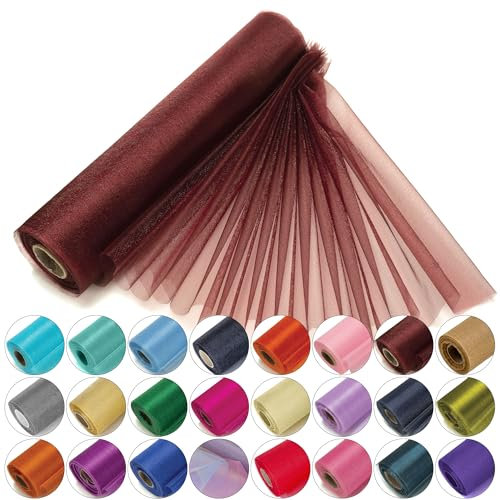 Trimming Shop Organza-Rolle, schneedurchsichtig, 25 m x 29 cm große Organza-Rolle für Stuhlschärpe, Tischläufer, Weihnachtsfeier, Hochzeitsdekoration, Heimwerkerprojekte, Burgunderrot