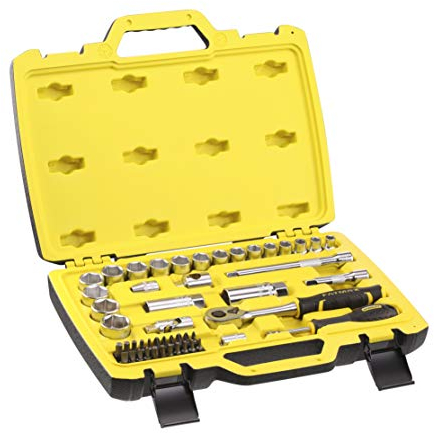 Stanley Fmmt82684-1 Coffret de Douilles 3/8 + Cliquet 120 Dents - Gamme Fatmax - Plus Résistant - Coffret Compact et Résistant avec Attaches Métal - Jeu de 49 Pièces