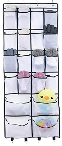 SIOLOME Over The Door Shoe Organizer, 16 Mesh Pockets Hanging Shoe Organizer+ 4 Large Mesh Storage Shoe Rack Holder with 4 Hooks for Bathroom, Bedroom, Closet (21.6 X 62 in)