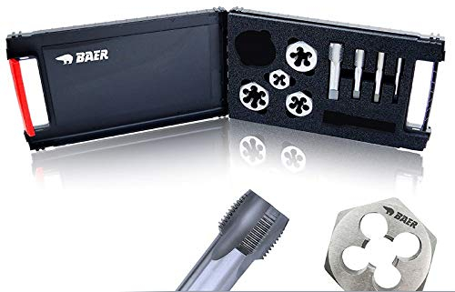 BAER Set HSSG: Gewindebohrer & Sechskantschneidmuttern: G (BSP) 1/8'' - 1/2'' - Gewindeschneider Set - Einschnittgewindebohrer + Sechskantschneideisen - Gewindeschneid Satz - Gewinde schneiden