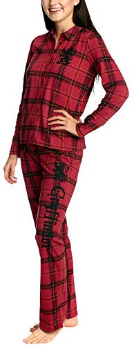 Elbenwald Harry Potter Pyjama 2-Teilig lang im Gryffindor Look mit Caro Muster für Damen rot - S