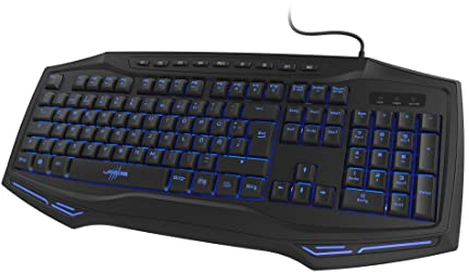 uRage Gaming-Tastatur mit Hintergrundbeleuchtung (leise, Hintergrundbeleuchtung in 7 Farben, Anti-Ghosting, Win-Lock, AZERTY, kabelgebunden, Handgelenkauflage, 4 Makro-Tasten, 12