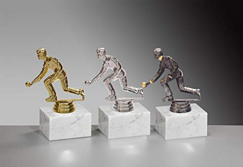 Henecka 🎳 Kegel-Pokal, Kegeln-Trophäe, Kegler auf Marmorsockel, mit Wunschgravur, wählbar in 3 Farben (Silber)