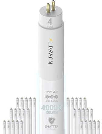 NUWATT 30 Pack, 4FT T5 LED Tube Lights, Type A&B, Hybrid T5 Bulbs 4000K Cool White, High Output 3200LM, 24W, Plug & Play or Ballast Bypass, Dual-Ended Power, Fluorescent Tube Replacement, UL, G5 Base