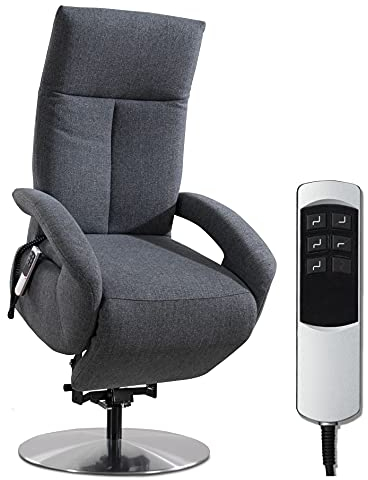 CAVADORE TV-Sessel Tirol mit Akku / Fernsehsessel mit Aufstehhilfe, elektrisch verstellbarer Relaxfunktion / 2 E-Motoren / Kabellos / 74 x 112 x 82 / Strukturstoff: Blau