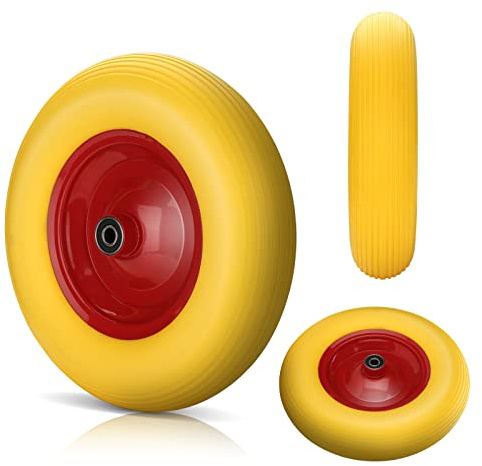 Lospitch Roue de brouette 4.80/4.00-8, 200 kg Anti-crevaison Axe Roue de Rechange pour brouette, PU Ø390mm avec axe, polyuréthane increvable,Chariots de Jardin