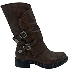 STILL Stivale Donna Scarpe Stivaletto con Fibbia Laterale Zip Cerniera Biker Motociclista Stivali Inverno Nuovi 36 Marrone