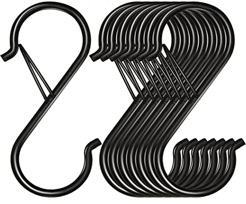 Waitkey Paquete de 8 ganchos en S para colgar, ganchos en S de metal resistente de 3.5 pulgadas con hebilla de seguridad, ganchos en forma de S para colgar plantas, ropa, utensilios de cocina, ollas,
