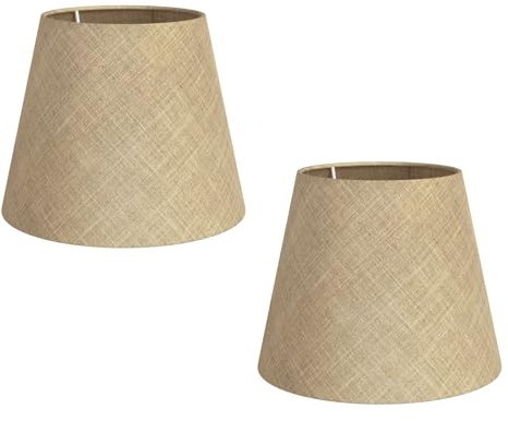 ledscom.de 2 Stück Lampenschirm, Leinen, Jute, Hanf, Textil, Stoff, natur-beige, 200mm Ø