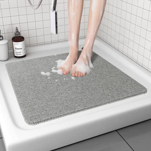Duschmatte rutschfest waschbar, 60 x 60 cm Anti-Schimmel | Schnell trocknend | Luffa Massage | Weich Komfort Duschmatten Badewannenmatte mit Ablauf, PVC Luffa Badematte für Nassbereiche
