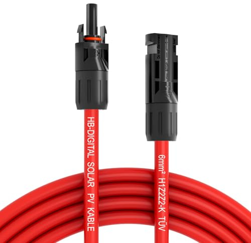 HB-DIGITAL 1m Solarkabel 6mm² mit Solarstecker & Solarbuchse für Solarmodule Reines Kupfer Verlängerungskabel Solarpanel Litze Leitung Einzelader flexibel zweischichtige spezielle Isolierung ROT