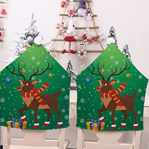 Chickwin Stuhlhussen Weihnachten 2/4/6/8er Set, Weihnachts Rentier Weihnachtsmann Stuhl-Rückenabdeckung Weihnachtsstuhlbezüge Stuhl Bezüge für Weihnachten Deko, Zuhause (Grün,8 er Set)