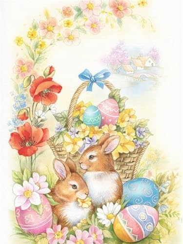 MT Majami Malen nach Zahlen Erwachsene Ostern 40x50 cm Paint by Numbers ohne Rahmen DIY Öl Acryl Leinwand Bild Dekoration Osterkorb Küken Hase Osterei Frühling