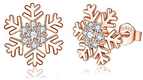 Loutade Silber Weihnachten Ohrringe Damen, 925 Sterling Silber Weihnachts Ohrstecker, Rose Gold Schneeflocke Ohrstecker mit Zirkonia, 10mm Süße Silber Knorpel Schlafen Ohrstecker Ohrringe zum Winter