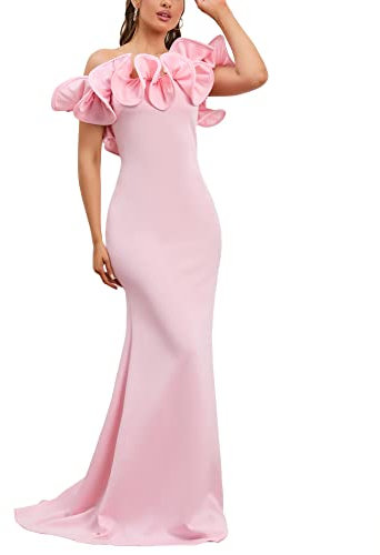 IWFEV Robe longue asymétrique sans manches pour femme - Robe longue - Robe de sirène, rose, M