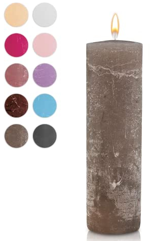 WikaKerzen Stumpenkerze-Rohling - Zur Deko oder zum Basteln & Verzieren - DIY - Taufe, Geburtstag, Hochzeit, Kommunion, Weihnachten - Rustik (Taupe, 20x7cm)