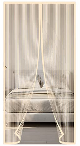 Zanzariera Magnetica Adesiva, Tenda Antizanzare Magnetica per Esterno, Calamita Zanzariere per Porte d'Ingresso, Porte, Cortili, Chiusura Automatica, Rete Fine, Non Accorciabile(80x230cm, Beige)