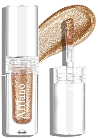 DE'LANCI Neutral Braun Lidschatten Glitzer Flüssig,Länger Anhaltender Glitzer Lidschatten Kein Abfallen,Makeup Flüssiger Lidschatten Schimmern,Flüssiger Lidschatten Glitzer für Reife Haut #04