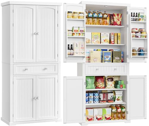 VASAGLE Pantry Cabinet, 71.7-Inch High Freestanding Tall Cupboard Storage Cabinet with a Drawer, 2 Cabinets, 4 Adjustable Shelves, 6 Door Shelves, for Living Room, Kitchen, White UBBC561P31V2