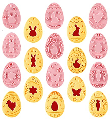 CANDeal Easter Cookie Cutters Set, 9 Pcs Cookie Cutter with Plunger Stamps, 3D Cookie Stamps for Easter Biscuit Snacks Cheese Baking