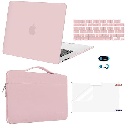 MOSISO Compatible with MacBook Air 15 inch Case M4 M3 M2 2025 2024 2023 A3241 A3114 A2941 Chip with Touch ID, Plastic Hard Shell&Sleeve Bag&Keyboard Skin&Screen Protector&Webcam Cover, Baby Pink