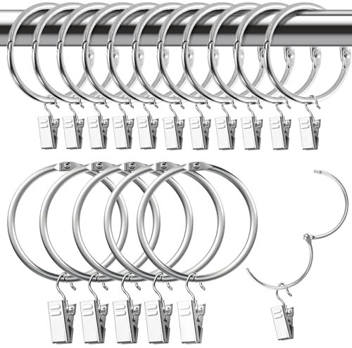Hengxinc 15 PCS Curtain Rings With Clips 50 mm Curtain Clip Ring Metal Curtainstainless Steel Hooks for Home Window Rod Decoration (silvery)