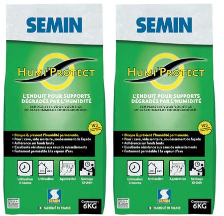 Semin Enduit Spécial Maçonnerie Humides Humi'Protect - Intérieur/Extérieur - Poudre - Sac de 6 kg (Lot de 2)