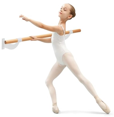 COSTWAY 120cm Lange Ballettstange Wandmontage, Tanzstange aus Holz, inkl. Wandabstand (Weiß)