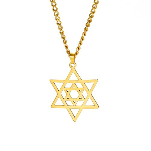 Dreamtimes Davidstern Halsketten Edelstahl Hexagramm Anhänger jüdische Halsketten FaithHeart Davidstern jüdischer Schmuck für Frauen Herren (Gold)