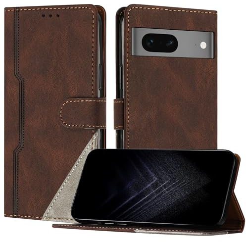 Netany Custodia Compatibile con Google Pixel 7,custodia magnetica in pelle PU con [Slot Cart] [Supporto Stand] [Magnetica] (Marrone)