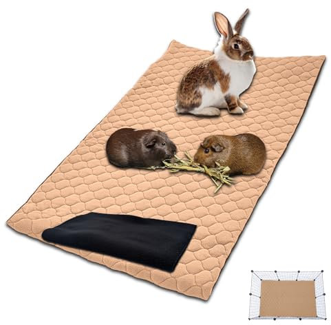 NEO SOLVO Käfigeinlage für Kaninchen und Meerschweinchen mit Abnehmbarer Fleece-Tunneldecke - perfekte Einstreu für Innenkäfige und C&C - saugfähig, wasserdicht - 105 x 70 cm - Pfirsich