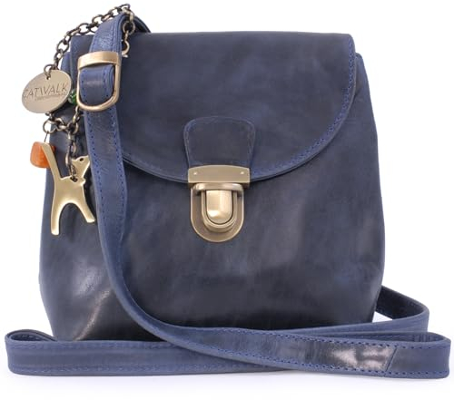 Catwalk Collection Handbags - Damen Leder Umhängetasche - Crossbody Bag Handtasche Klein/Mittelgroß - Verstellbarer Schultergurt - FRANKIE - Blau