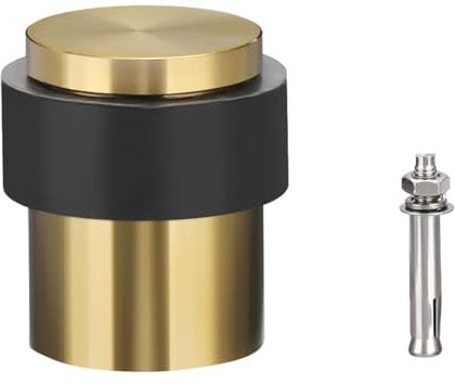 IGNPION Stainless Steel Door Stoppers Floor Mounted Door Holder Stop Mini Size Wall Protector for Screw Mounted, Gold Door Stop with Sound Dampening Bumper (1, Gold)