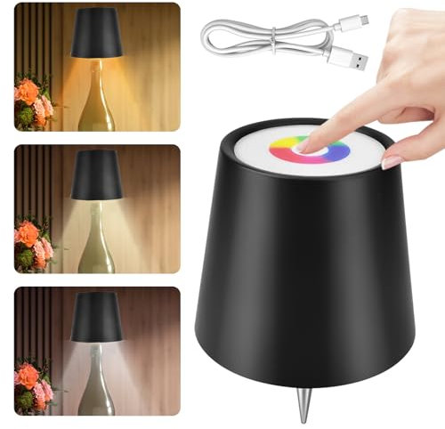 Quixion Wireless Bottle Lamp, 3 Color Stepless Dimming Wine Bottle Lamp, LED Wine Bottle-Lamps Wireless Bottle Lampshade, Rechargeable Touch Control Bottle-Lamps Lampshade for Bedroom, Restaurant, Bar