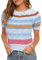 Saodimallsu Women's T-Shirt Striped Short Sleeve Pullover with Colour Block Women's Summer Knitted Jumper Lightweight Casual Tops, lightblue, M