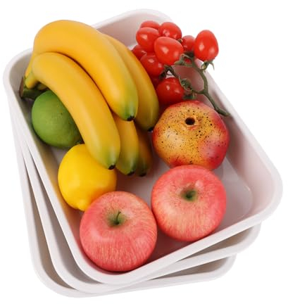 ASelected 3 piatti da portata in porcellana, 35 x 24 cm, rettangolari, in plastica, per ristorante, vassoio da portata riutilizzabile, vassoio bianco per snack, cibo, biscotti e feste di
