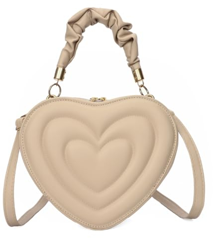 LERONO Damen Handtasche im koreanischen Stil mit Crossbody-Gurt, modisch, solides PU-Leder, Herzform, kleine Umhängetasche zum Einkaufen, khaki