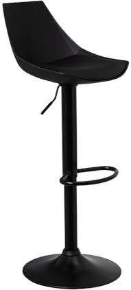 LOLAhome Taburete Alto de Cocina Giratorio en 360°, Silla de Bar Regulable en Altura de 83 a 104 cm, con Respaldo, Material Polipiel, Estructura Metal Negra y Reposapiés, Negro