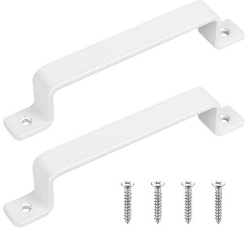 HAOCHEN Manijas de puerta de hierro fundido vintage resistentes, juego de 2, color Blanco, ideales para exteriores, garajes, armarios e interiores (160X220MM)