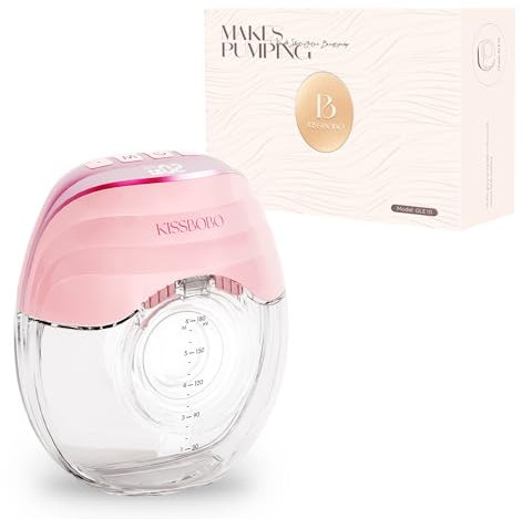 KISSBOBO Breast Pump, Electrical Hands-Free Wearable Portable Breast Pump with 3 Modes, 8 Levels, LED Display, Low Noise and Painless Breastfeeding Milk Pumps (1PCS, Pink)