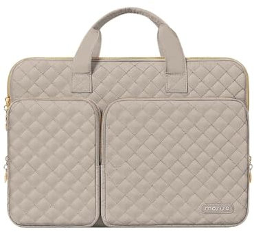 MOSISO 360 Protective Laptop Case 16 inch, 15-15.6 inch Laptop Sleeve Compatible with MacBook Pro 16 inch, HP Acer Dell Lenovo ASUS, Square Quilted Bag Cover with 2 Pockets&Handle&Belt, Taupe Brown