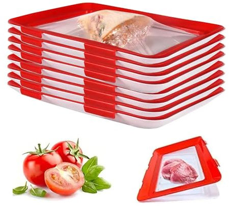 Hylruu Vacuum Fresh Storage Tray -8 PCS Reusable Creative Food Storage Container, Stackable Food Preservation Tray with Elastic Lid for Vegetable Fruit Meat Fish