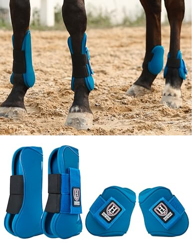 Harrison Howard Horse Tendon Boots Open Front/Fetlock Boot for Horse Protective Boots for Jumping, Trail Riding Set of 4 Azure L