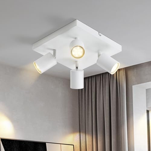 Lichtmaler LED Deckenstrahler 4 Flammig Deckelampe - Deckeleuchte Weiß GU10 Deckenspots Quadratische Schwenkbar 350° Spotlight Modern Spots für Flur Wohnzimmer Schlafzimmer, Ohne Leuchtmittel