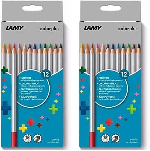Lamy 1233468 colorplus Farbstifte 506 12er-Set: Faltschachtel mit 12 Farbstiften aus massivem Lindenholz mit ergonomischer Dreieckform – Dicke Mine Ø 3,3 mm, Farbstift Ø 7,2 mm (Packung mit 2)