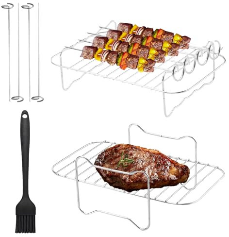 2 Stück Dual Zone Zubehör Heißluftfritteuse mit 4 Grillstäbchen und 1 Ölbürste für Ninja Foodi AF300EU AF400EU Airfryer Zubehör Gitter für Heißluftfritteuse