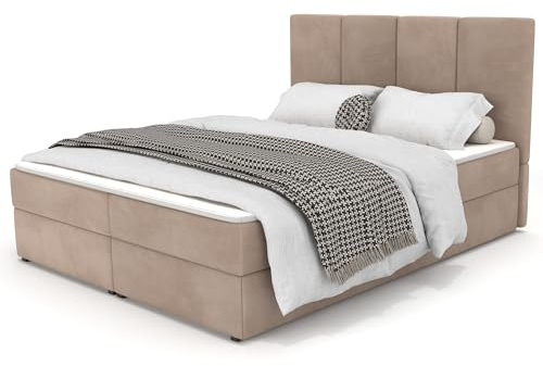 Muralo Boxspringbett 160x200 cm mit Bettkasten - Beige