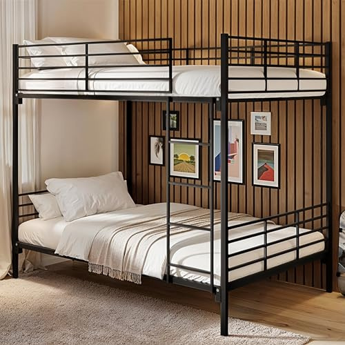 Flair Furnishings - Small Double Bunk Bed, Metal Bunk Bed for Kids, Heavy Duty with Robust Ladder, Breathable Open-Slat Design, Sleek and Stylish (Black)